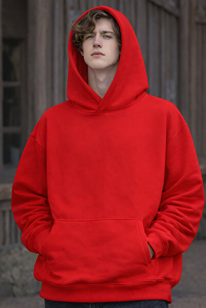 ArtYus 3 Yarn Combed Cotton Solid Color Basic Unisex Ka Hooded Weatshirt