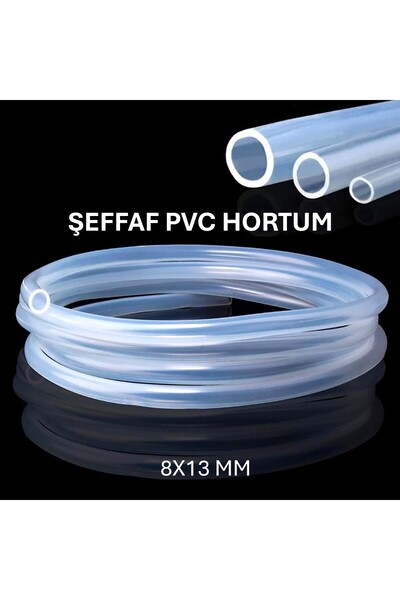 OTOVADİM Şeffaf PVC Hortum 8X13 (1 metre) (İç Çap: 8mm Dış Çap: 13mm)