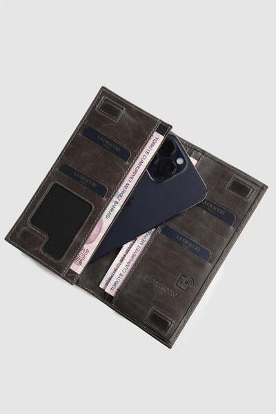Store محفظة رجالية من الجلد الطبيعي المحمي بتقنية RFID مع حجرة للهاتف
