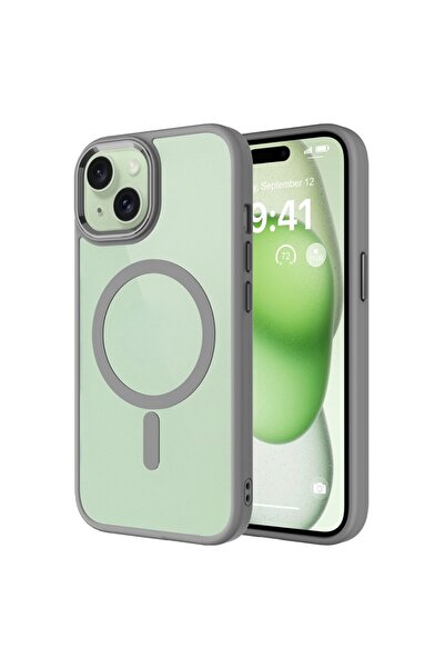 Paladyum Case iPhone 15 Compatible Transparent Non-Yellowing Gray Case with M...