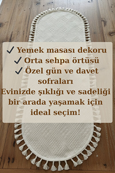 KAMİZ Püsküllü Oval Bohem Pamuklu Runner