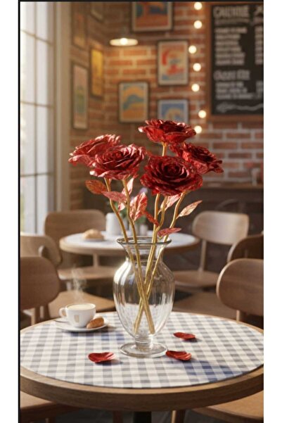 ENRUFLORA 5 قطع من زهور الخلود الحمراء مع تأثير الهولوغرام لتزيين عيد الحب