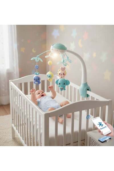 Generic جهاز موسيقي دوار لسرير الأطفال بتقنية البلوتوث - مع جهاز تحكم عن بعد،...