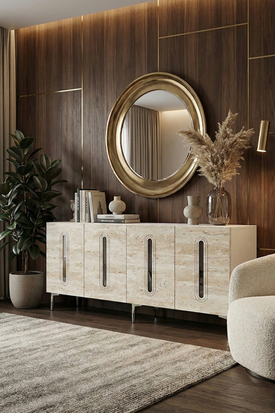 CENEYRA KA1810BTS RANY180 KONSOL, KAHVE KÖŞESİ ve TV SEHPASI BEYAZ-TRAVERTEN ...