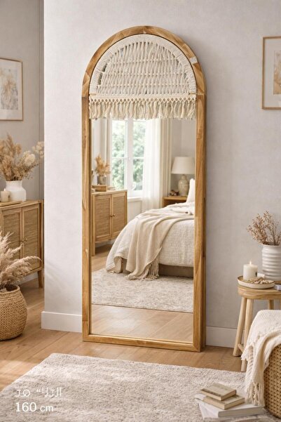 Bin shihoon Arched floor mirror with wooden frame and stand