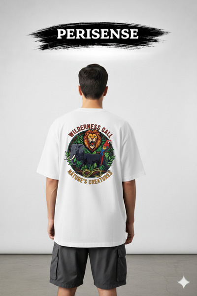 PERISENSE تي شيرت للجنسين من Wildlife مطبوع Premium من القطن الممشط قصة فضفاضة