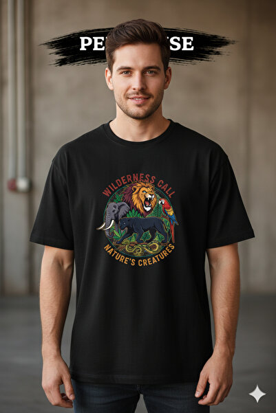 PERISENSE Unisex Wildlife Printed Premium Combed Cotton Oversized T-Shirt