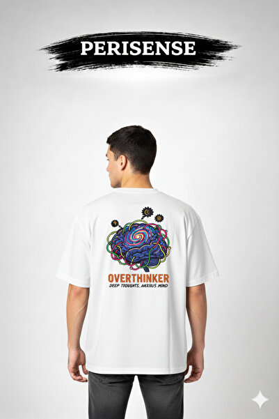 PERISENSE تي شيرت للجنسين من Overthinker مطبوع مصنوع من القطن الممشط الفاخر ق...