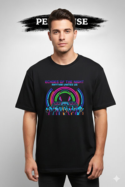PERISENSE Unisex Edm Printed Premium Combed Cotton Oversized T-Shirt