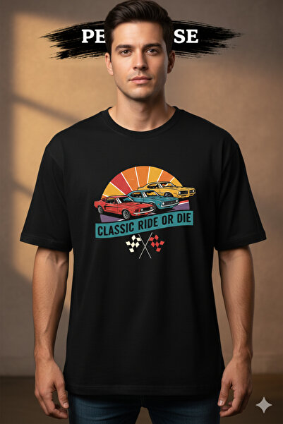 YRN COLLECTION Tricou oversize unisex din bumbac pieptănat premium, cu imprim...