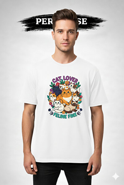 PERISENSE Unisex Cat Lover Printed Premium Combed Cotton Oversized T-Shirt