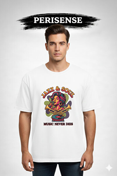 PERISENSE Unisex Jazz Printed Premium Combed Cotton Oversized T-Shirt