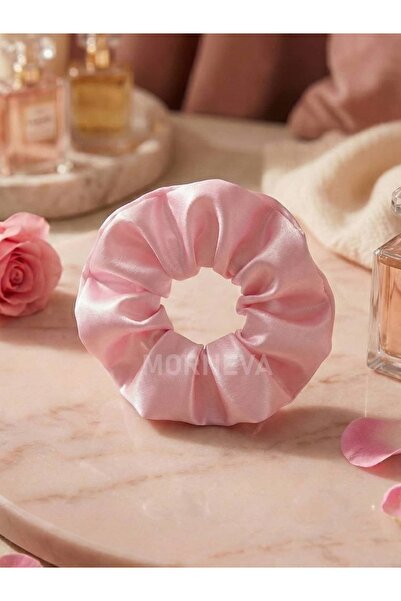 MORNEVA Pembe Saten Toka Scrunchie (1 Adet)