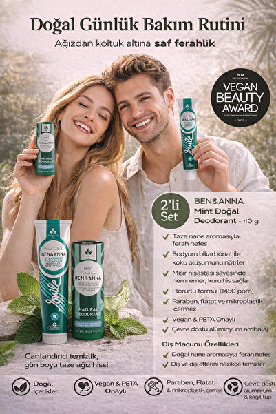 BEN ANNA Ben & Anna Mint Doğal Bakım Nane Aromalı Florürlü Diş Macunu 75 ml +...