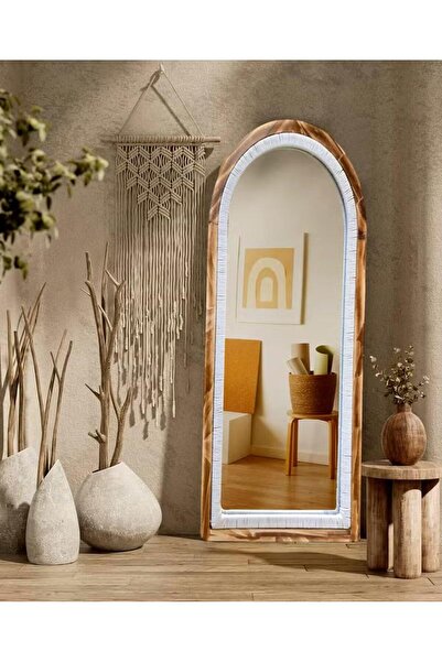 Bin shihoon Elegant arched floor mirror with wooden frame and stand