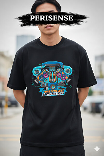 PERISENSE Unisex Car Engine Blueprint Schematic Printed Premium Combed Cotton...