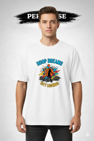 PERISENSE Unisex Basketball Printed Premium Combed Oversized T-Shirt