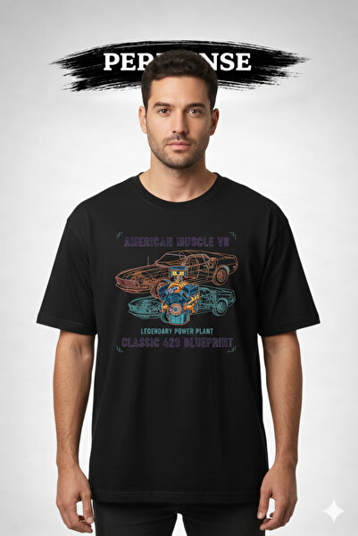 PERISENSE Tricou unisex oversize din bumbac pieptănat premium, cu imprimeu BL...