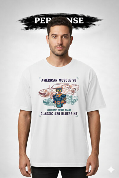 PERISENSE Tricou unisex oversize din bumbac pieptănat premium, cu imprimeu BL...