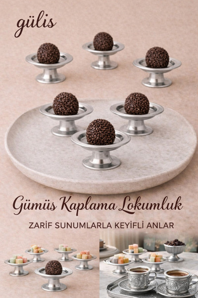 gülis Çelik 6'lı Dekoratif Gümüş Renk Makaronluk 6 Li Lokumluk Kahve Yani Sun...