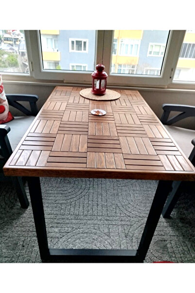 MİRRORSS Modern Ahşap Desenli Ceviz Renk Balkon ve Mutfak Masası Yemek masası...