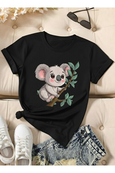 gencerco Unisex Cute Koala Design Basic Crew Neck Regular T-Shirt