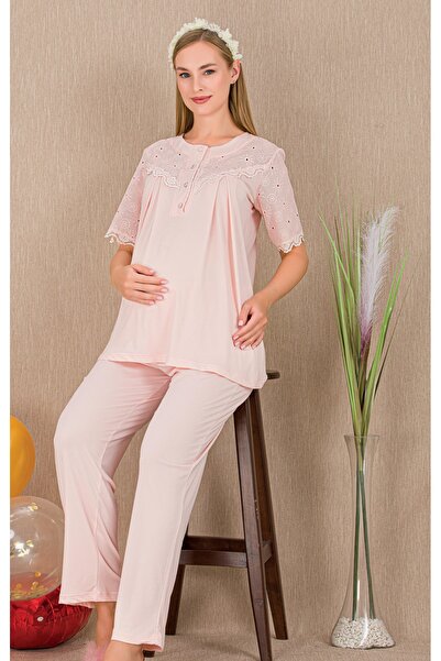 MOPİ Set de pijamale elegant din 2 piese pentru gravide și postpartum, cu gul...