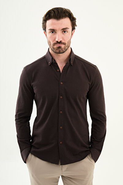 Mcr Ανδρικό πουκάμισο με μακριά μανίκια και κουμπιά στο επάνω μέρος - εφαρμοσ...