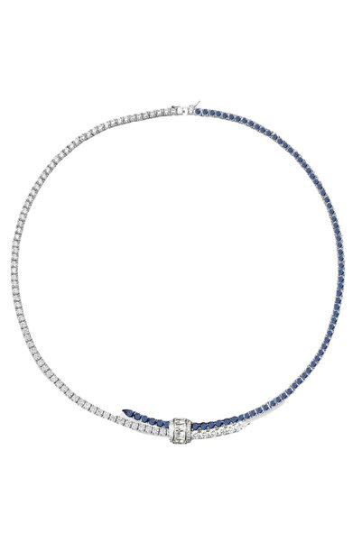 MONVEJEWELS Luxury Charm Detayli Lacivert ve Gümüş Renk Suyolu Kolye