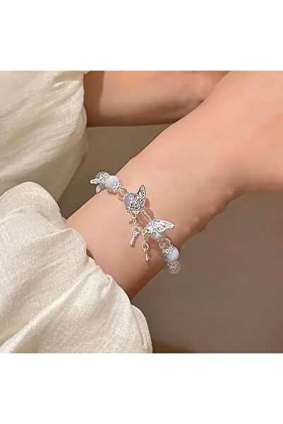 Ayzen Blue Bead Chain Butterfly Charm Bracelet