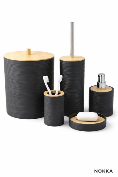 NOKKA 5 Piece Bamboo Detailed Acrylic Bathroom Set, Soap Dish Set