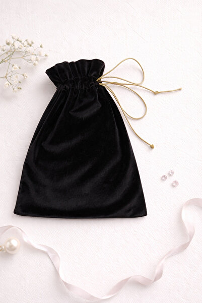 Buemshop Luxe Velvet Siyah Kadife Kese 20x40 cm | Altın İpli Esnek Polyester ...
