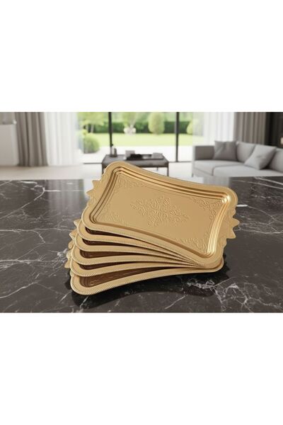 DEVADA HOME 6 Adet Altın Kurdale Kahve Sunumluk Tepsi GOLD (plastik)kelebek