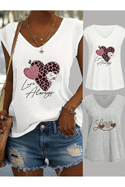 mercoledi Women's 2 Piece Mix Printed V-Neck Sleeveless Oversized Salas Boyfr...