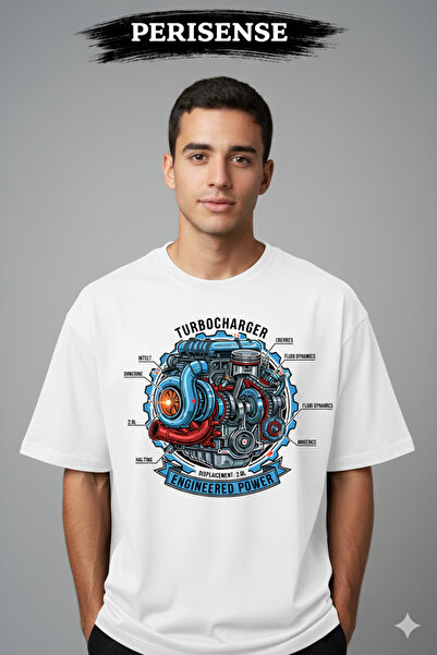 PERISENSE Tricou unisex supradimensionat din bumbac pieptănat premium, cu imp...