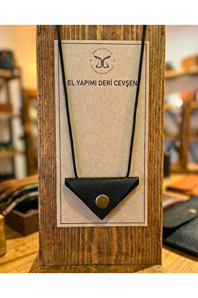 SUFİ TESBİH VE ESANS El Yapımı Hakiki Deri Cevşen Kolye - Siyah Üçgen Çıtçıtl...