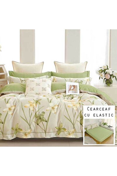 Patul Bed Linen 6 Pieces, Fine Cotton, Sulphur, Double Bed, 2 Persons, Fitted...