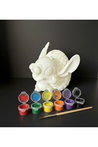 GÜNSELİ CREATİVE STUDİO 3D Baskı Stitch Kumbara – Boyanabilir Figür Kumbara A...