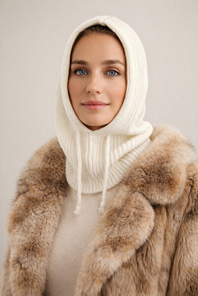 Şirin Giyim Aksesuar Balaclava pentru femei, tricotaje ecru, căciulă tricotat...