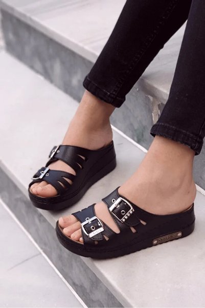 Wedell Phuket Women's Daily Slippers Double Band Stone Buckle Orthopedic Sole Mother's Outdoor & Indoor Slippers