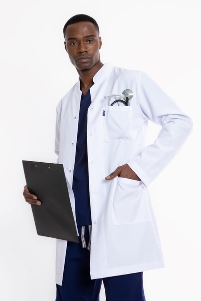 uçak iş giyim White Lycra Long Length Stand Collar Men's Doctor Nurse Teacher Lab Coat