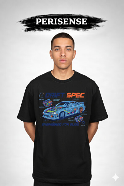 PERISENSE Tricou unisex oversize din bumbac pieptănat premium, cu imprimeu cu...