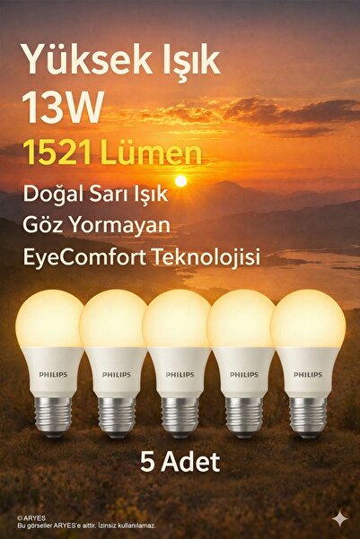 Philips 13W E27 Duy LED Ampul - 1521 Lümen - 2700K Doğal Sarı Işık - Sıcak ve...