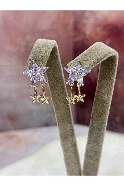 XUPING JEWELRY Kutup Yıldızı Serisi: Mor Taşlı Sallantılı Gold Küpe(14k Gold ...