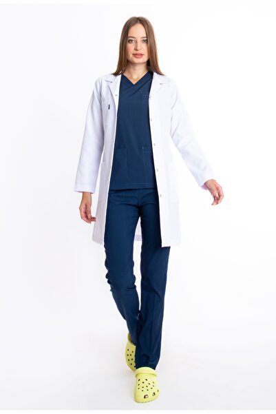 uçak iş giyim White Stretch Fabric Long Length Classic Collar Women Doctor Nu...