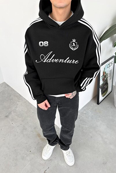 HAFKAGİYİM Μαύρο φούτερ oversized με λεπτομέρεια με τύπωμα ρίγες