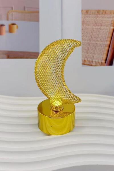 Murido LED Işıklı Fileli Ay Ramazan Gold Ay Dekoru – LED Masa Süsü