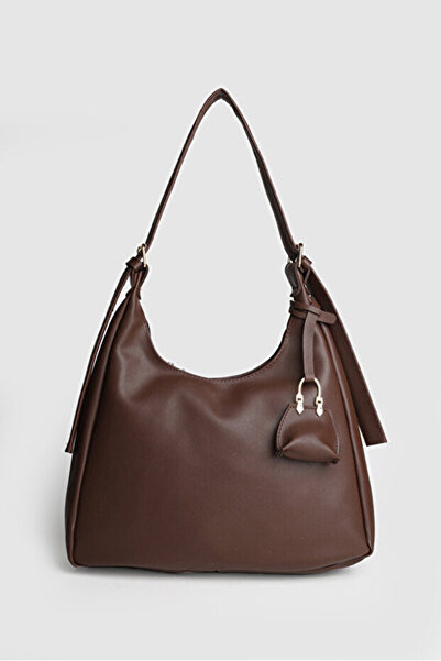 Askora Navo Women's Mini Charm Detailed Medium Size Hand and Shoulder Bag Brown