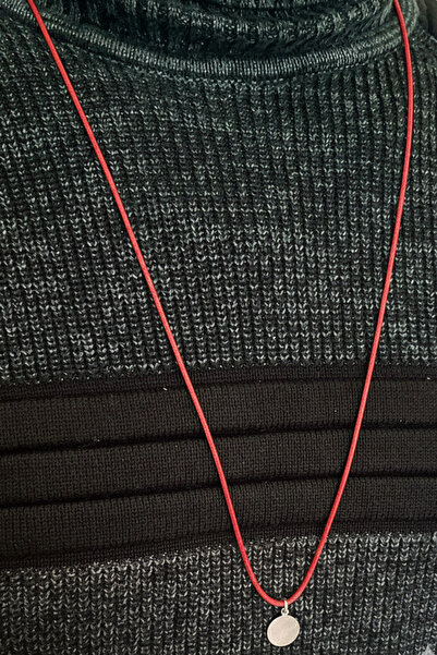 Siyah Kadın Pul Objeli Floş İpli Yeni Trend Kolye 40 cm