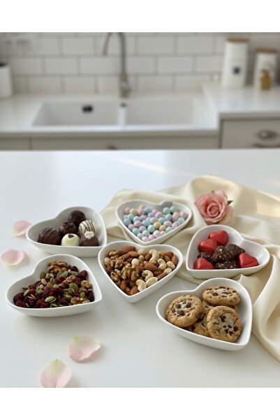 Mebey Home 6’lı Porselen Kalp Şeklinde Sunumluk Reçellik Çerez Kasesi